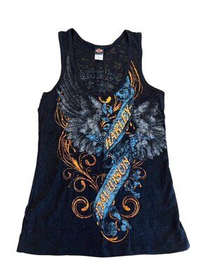 Harley Davidson VTG Black Tank Top Wing Graphic Women's Size M